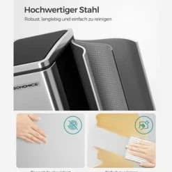 Genbrugsspand, 2 x 15L stålaffaldsspand, trappespand med indvendig spand og håndtag, til køkkenet, blød lukning, lufttæt, sølv og sort LTB30H Discount