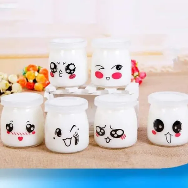 Honningkrukker>glas buddingkrukke med yoghurt, 10 stk. 100 ml søde ansigter med PE-låg, velegnet til marmelade, honning, bryllupsgave