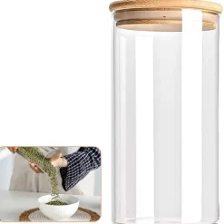 Glas Opbevaringskrukker med Tætsluttende Bambuslåg, 950ml Kapacitet, Sæt af 5,950 ml, 1-niveau Sale
