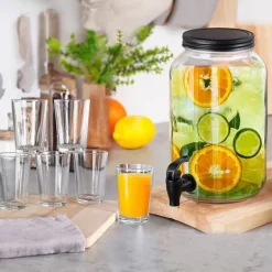 Drikkevareautomater>Glaskrukke med hane 3,2 l + 12 glas 200 ml