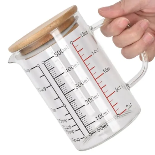 Glasmätkopp V-format munstycke Klarskala Komfortabelt grepp Borosilikatglas kaffekoppar 500 ml Sale
