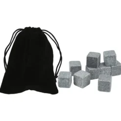 Whiskysten>Granit Whiskystensæt til Whisky, Gin, Vin, Vodka - 2 cm isterninger med flannelpose