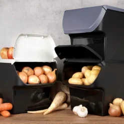 Grøntsags- og frugtbeholder med låg, 13 l, askegrå Outlet