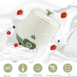 Græsk yoghurtmaskine, 1,5 liter med 2 glaskrukker og si, 20 W, til 3-5 personer, hvid Sale