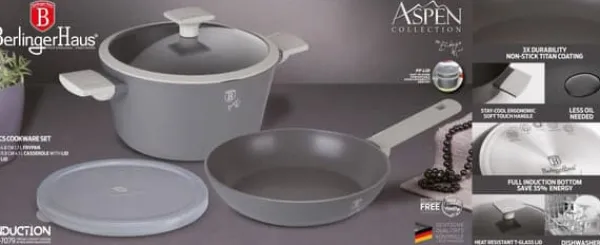Gryde- og bradepandesæt 24cm med titaniumbelægning BERLINGER HAUS Aspen BH-7079 Clearance