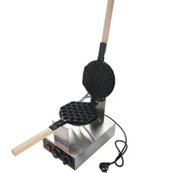 Vaffeljern>Ægvaffeljern Bubble Waffle - Elektrisk vaffelmaskine - Nonstick-belagte plader - Rustfrit stål - Træhåndtag - Sort