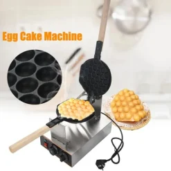 Vaffeljern>Ægvaffeljern Bubble Waffle - Elektrisk vaffelmaskine - Nonstick-belagte plader - Rustfrit stål - Træhåndtag - Sort
