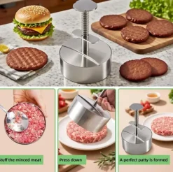 Hamburgerpresse i rustfrit stål 304 – justerbar og holdbar kødpresse, non-stick form til perfekte burgere Clearance