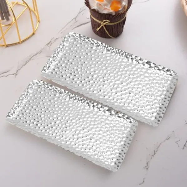 Serveringsfad & Skåle>Hamret bakke Udsøgt lugtfri serveringsbakke i rustfrit stål til stue, soveværelse, køkken, badeværelse, 19,5x9,5 cm, sølv