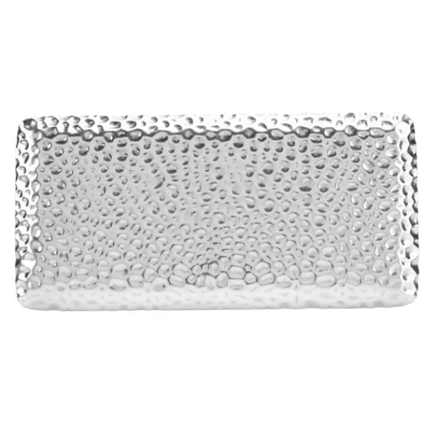 Serveringsfad & Skåle>Hamret bakke Udsøgt lugtfri serveringsbakke i rustfrit stål til stue, soveværelse, køkken, badeværelse, 19,5x9,5 cm, sølv
