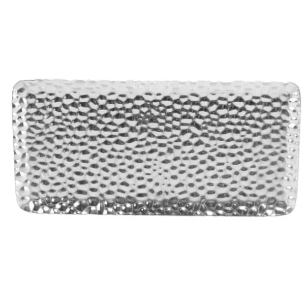 Serveringsfad & Skåle>Hamret bakke Udsøgt lugtfri serveringsbakke i rustfrit stål til stue, soveværelse, køkken, badeværelse, 19,5x9,5 cm, sølv