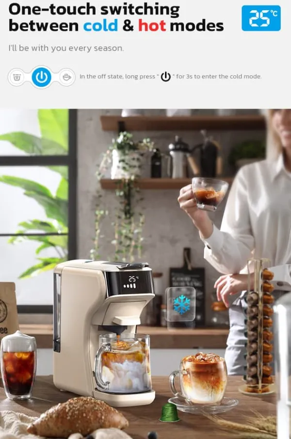 Hibrew H1B 6-i-1 kapselbrygmaskine med 20 bar højtrykspumpe og OPV trykaflastningsventil, interaktiv touchskærm – hvid Best