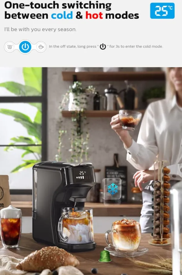 Kaffemaskiner Til God Kaffe>HiBREW H1B 6-i-1 kapselkaffemaskine med interaktiv touchskærm, 20 bar højtrykspumpe og OPV trykaflastningsventil - sort