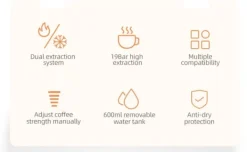 HiBREW 5-i-1 Multi-Capsule Kaffemaskine, Varm/Kold, DG Cappuccino, NES, Lille Kapsel, ESE Kapsel, Formalet Kaffe, Feltflaske, 20 Bar, H2B Hvid New
