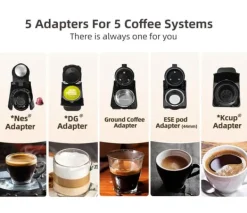 HiBREW 5-i-1 Multi-Capsule Kaffemaskine, Varm/Kold, DG Cappuccino, NES, Lille Kapsel, ESE Kapsel, Formalet Kaffe, Feltflaske, 20 Bar, H2B Hvid New
