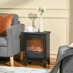 Radiatorer>HOMCOM Elektrisk Pejs med LED Flammeeffekt 900/1800W Sort St&aring;l/ABS-plast