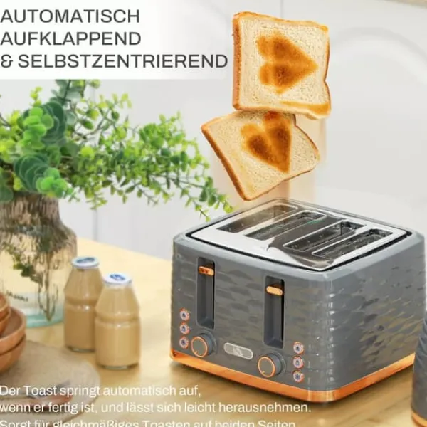 Brødristere, Raclettegrills Og Sandwichtoastere>HOMCOM Morgenmads-sæt: Elkedel (1,7L) og Brødrister (4 skiver) i elegant grå - perfekt til ethvert køkken