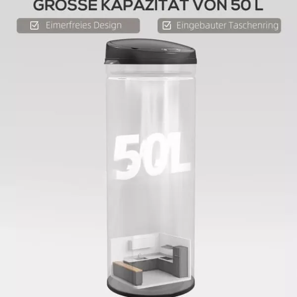 Skraldespande & Papirkurve>HOMCOM sensor skraldespand 50L, rustfrit stål, sølv, berøringsfri, soft-close