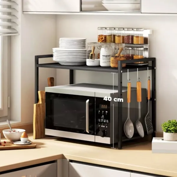 HOMCOM Udvidelsesbart Mikrobgeovnsstativ, Kkkenhylde i Metal, Sort New