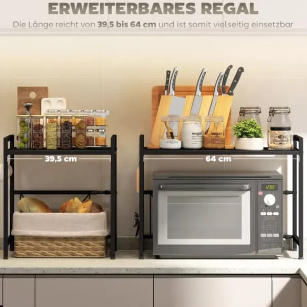 HOMCOM Udvidelsesbart Mikrobgeovnsstativ, Kkkenhylde i Metal, Sort New