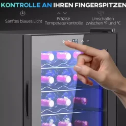 HOMCOM Vinkøleskab til 20 flasker - 53L, 5-18°C kompressorkøler med UV-glasdør, LED-lys. Sort metal Discount