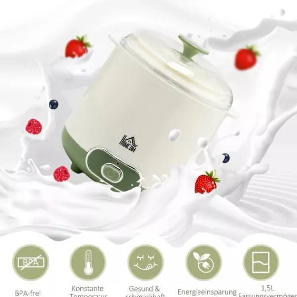HOMCOM Yoghurtmaskine 1,5L - Hvid Plastik m. Si til Græsk Yoghurt Clearance