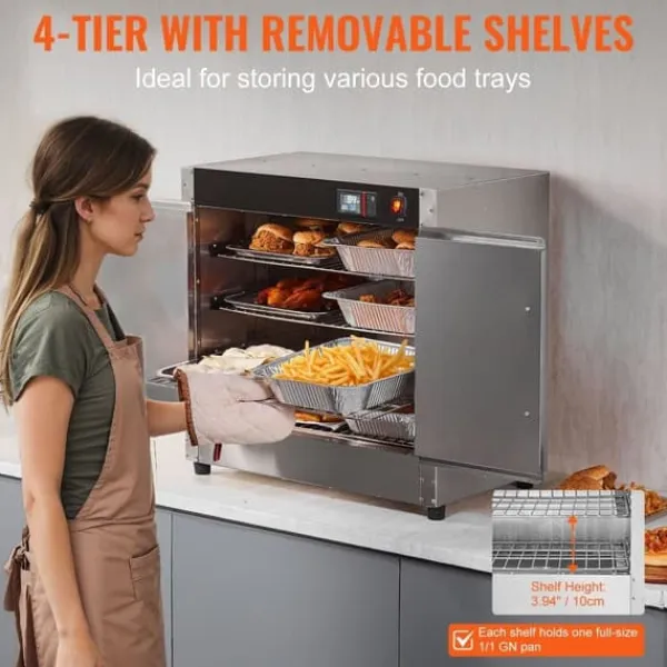 Hot Box madvarmer 4-trins koncessionsvarmeskab, med vandbakke, effektiv opvarmning, energieffektiv, perfekt til catering Hot