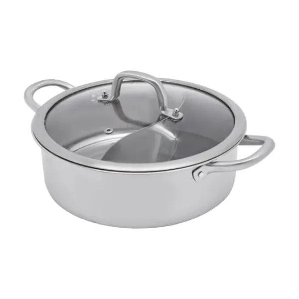 Hot Pot/Fonduegryde - Delt Yin-Yang - 32 cm - 304 Rustfrit Stål - Med Skeer - Militærgrøn Online