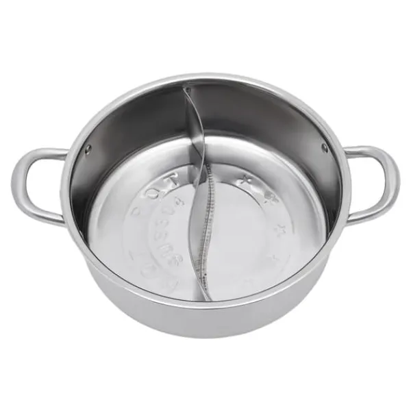 Hot Pot/Fonduegryde - Delt Yin-Yang - 32 cm - 304 Rustfrit Stål - Med Skeer - Militærgrøn Online