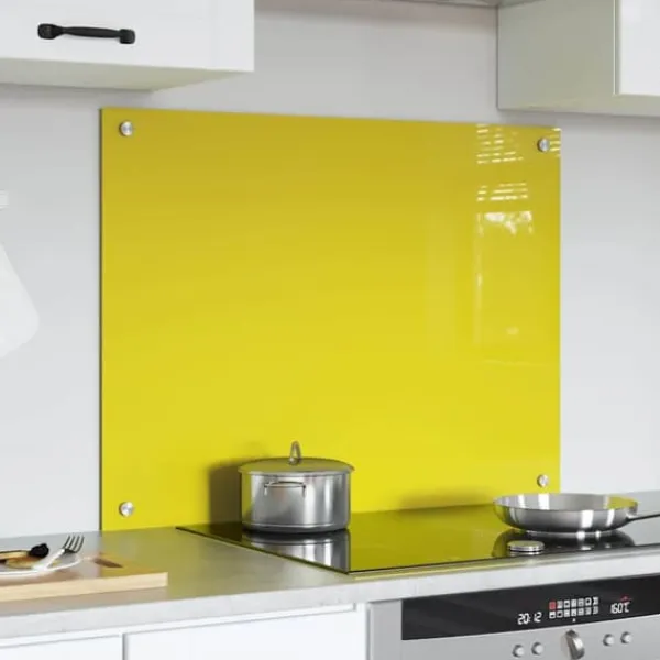 Monteringsfärdiga Kök & Pentryn>Hærdet glas køkken bagvæg - Modern rektangulær design | Størrelse: 80x60x0.6 cm | Farve: Gul