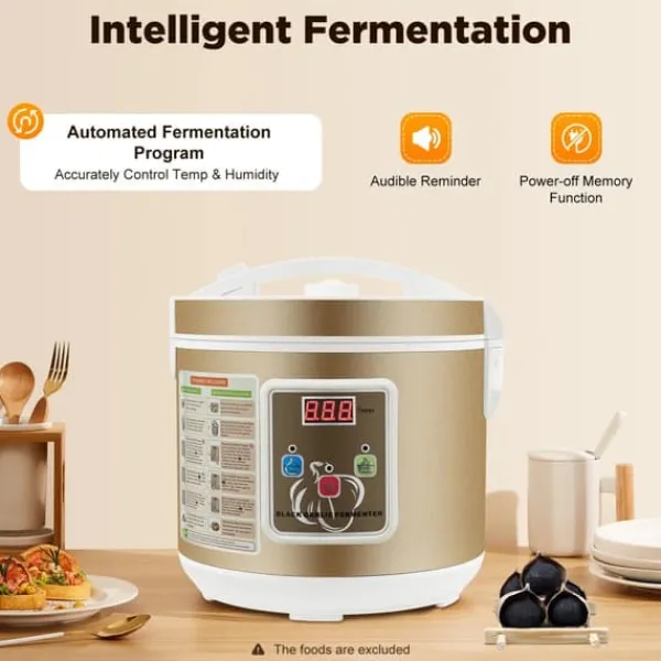 Hvidløgsfermenter - Maskine til sort hvidløg - 5 l kapacitet - 4 riste - 30–85 °C - 90 W - 220–240 V - Non-stick belægning - Beige Online