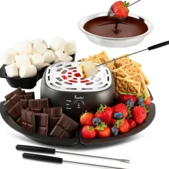 2-i-1 Elektrisk Fondue & Smores Maker Sæt – Smelt Chokolade, Indendørs Sæt med 4 Grillpinde & Aftagelige Bakker Online