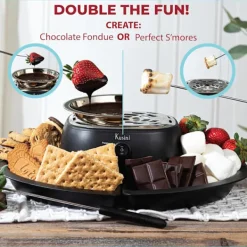 2-i-1 Elektrisk Fondue & Smores Maker Sæt – Smelt Chokolade, Indendørs Sæt med 4 Grillpinde & Aftagelige Bakker Online