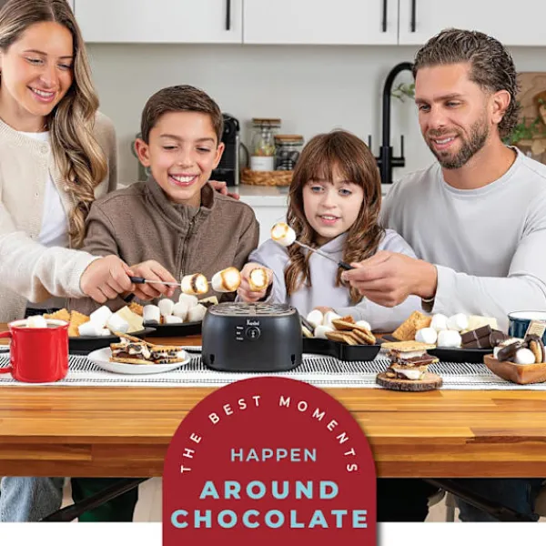 2-i-1 Elektrisk Fondue & Smores Maker Sæt – Smelt Chokolade, Indendørs Sæt med 4 Grillpinde & Aftagelige Bakker Online