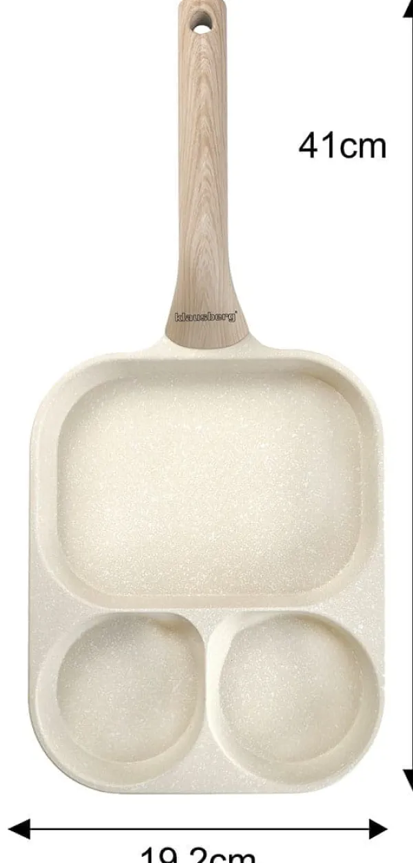 Gryder, Stegepander Og Kasseroller>3-i-1 marmorpande til æg, pandekager og crepes 22x18cm BEIGE KLAUSBERG KB-7829
