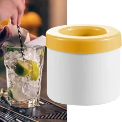 Ice Cube Form isbakker med låg Stor silikone isspand Ice Cube Maker rund til frosne cocktaildrikke Mere gul Best