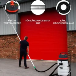 Industriel støvsuger MaxBlast 90L våd/tør 3000W | Kit med rør til tagrender 7,2 m | 5 m slange | Tre-motor system | Høj effekt | Alsidige tilbehør til | CDON Hot