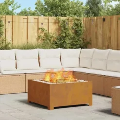 Terrassevarmere>Industriel udendørs bålplads i rustfrit stål - Firkantet design | Størrelse: 80x80x40 cm | Farve: Brun