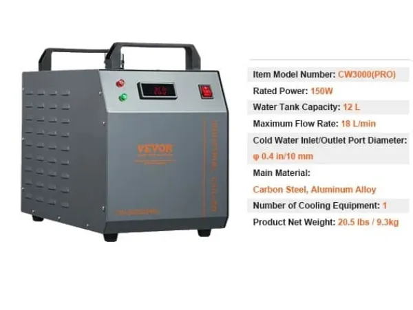 Industriel Vandkøler, 12L Tank, Holdbar Konstruktion af Kulstofstål,150W 18L-min150 watt 18 liter pr. minut Discount