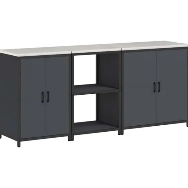 Monteringsfärdiga Kök & Pentryn>Industrielt køkkenopbevaringssæt med hylde - 3 dele | Farve: Antracit | Størrelse: 210x50x92 cm
