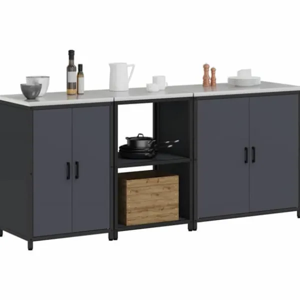 Monteringsfärdiga Kök & Pentryn>Industrielt køkkenopbevaringssæt med hylde - 3 dele | Farve: Antracit | Størrelse: 210x50x92 cm