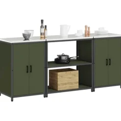 Industrielt køkkenopbevaringssæt med dør - 3 pcs | Farve: Oliven grøn | Størrelse: 210 x 50 x 92 cm Discount