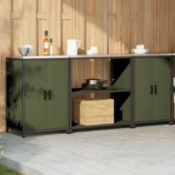 Industrielt køkkenopbevaringssæt med dør - 3 pcs | Farve: Oliven grøn | Størrelse: 210 x 50 x 92 cm Discount