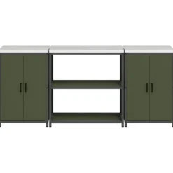 Industrielt køkkenopbevaringssæt med dør - 3 pcs | Farve: Oliven grøn | Størrelse: 210 x 50 x 92 cm Discount
