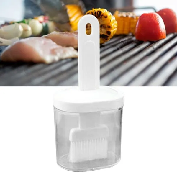 Bagepensler>Integreret silikoneolieflaskebørste Olivenoliedispenserflaske med silikonebørste til madlavning Bagning Grill Syltning Hvid