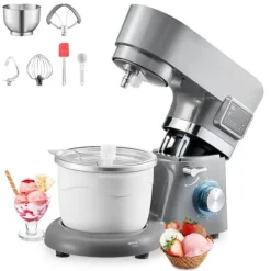 Ismaskine>Ismaskine - Elektrisk - Kapacitet 1,7 l - LED Display & Timer - 6 Hastigheder - Til Sorbet, Gelato, Frossen Yoghurt - Grå