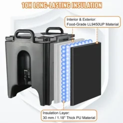 Isoleret drikkevaredispenser, 10 gallon, fødevaregodkendt LL9450UP til kolde og varme drikke. Termisk køler med to-trins hanehåndtag. Clearance