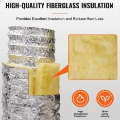 Tørretumblere>Isoleret fleksibel tørreventilationsslange, 127 mm, 7,62 m lang, med 2 kanalklemmer. Trelagsbeskyttelse til HVAC og udstødning, R-4.2 flammemodstand. | CDON
