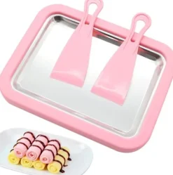 Ismaskine>Isrullemaskine med 2 spatler, pande, isrullemaskinesæt, mini fryseforme til børn, så de nemt kan lave isruller til hjemmelavet flødeskum, frossen yog | CDON