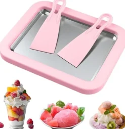 Ismaskine>Isrullemaskine pink mellemstor, isrullemaskine med 2 skrabere, lille gør-det-selv-isrullemaskine, ismaskine til hjemmelavet rullet is, frossen yoghur | CDON